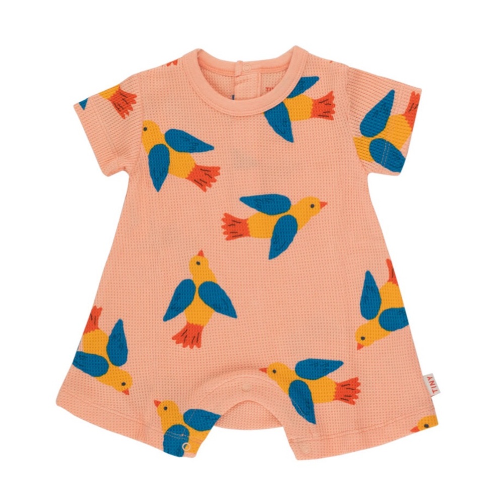 Tiny Cottons Birds One Piece Romper Papaya